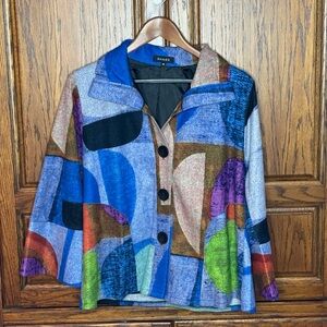Damee Art Jacket wearable art, lined, button up - beautiful colors size Med NWOT